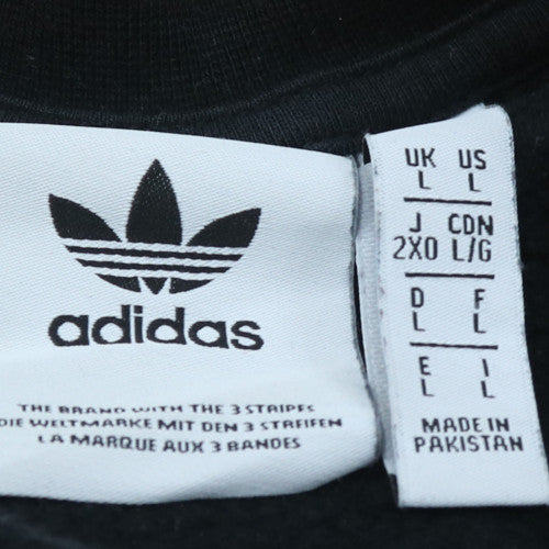 Adidas Mens Black L Pullover Sweatshirt Logo Crew Neck Fleece