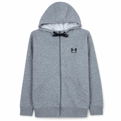 Under Armour Mens Grey Full Zip Hoodie Size L Loose Fit Fleece Sweatshirt
