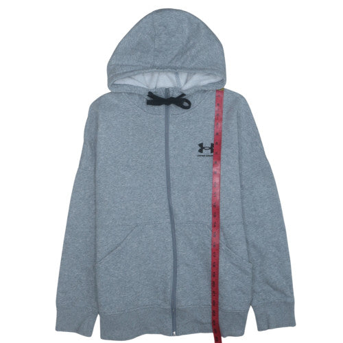 Under Armour Mens Grey Full Zip Hoodie Size L Loose Fit Fleece Sweatshirt