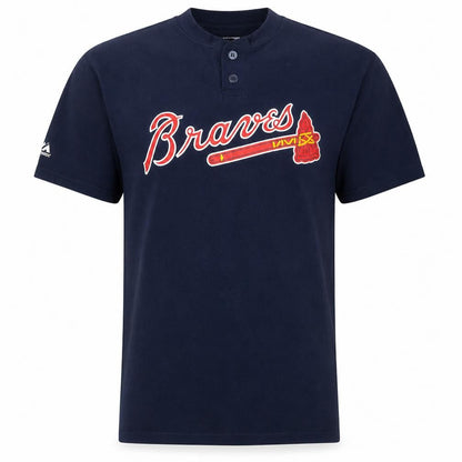 Majestic Men's Blue XL Braves Henley Sports T-Shirt