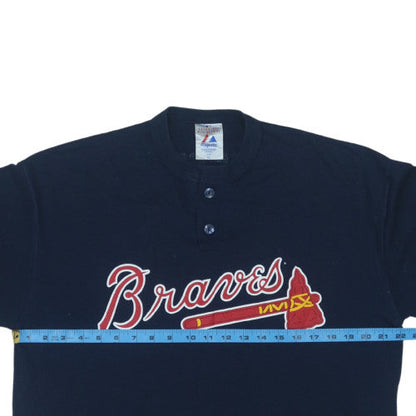 Majestic Men's Blue XL Braves Henley Sports T-Shirt