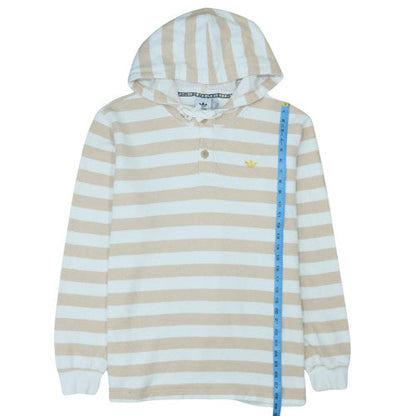 Adidas Men's Beige Striped Henley Hoodie 4XL Cotton Casual