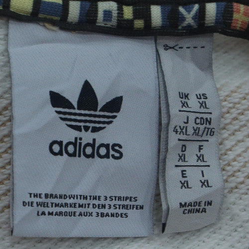 Adidas Men's Beige Striped Henley Hoodie 4XL Cotton Casual