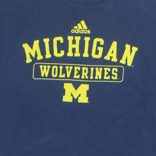 Adidas Men Blue Michigan Wolverines Graphic T-Shirt 2XL Regular Fit