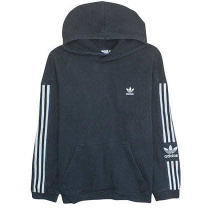 Adidas Men Black Hoodie L Pullover Cotton Fleece 3-Stripes