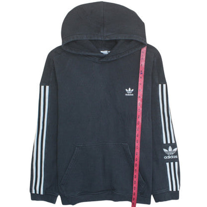 Adidas Men Black Hoodie L Pullover Cotton Fleece 3-Stripes