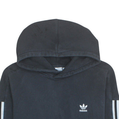 Adidas Men Black Hoodie L Pullover Cotton Fleece 3-Stripes