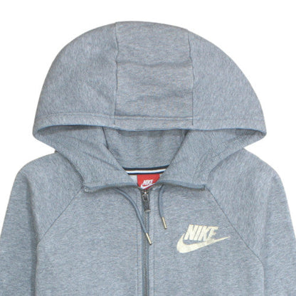Nike Women Grey Full Zip Hoodie Medium Fleece Logo Sweatshirt