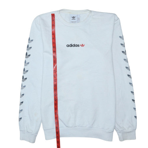 Adidas Men's White Logo Crew Neck Fleece Sweatshirt Size M