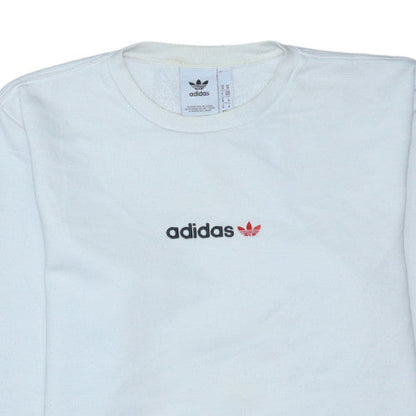 Adidas Men's White Logo Crew Neck Fleece Sweatshirt Size M