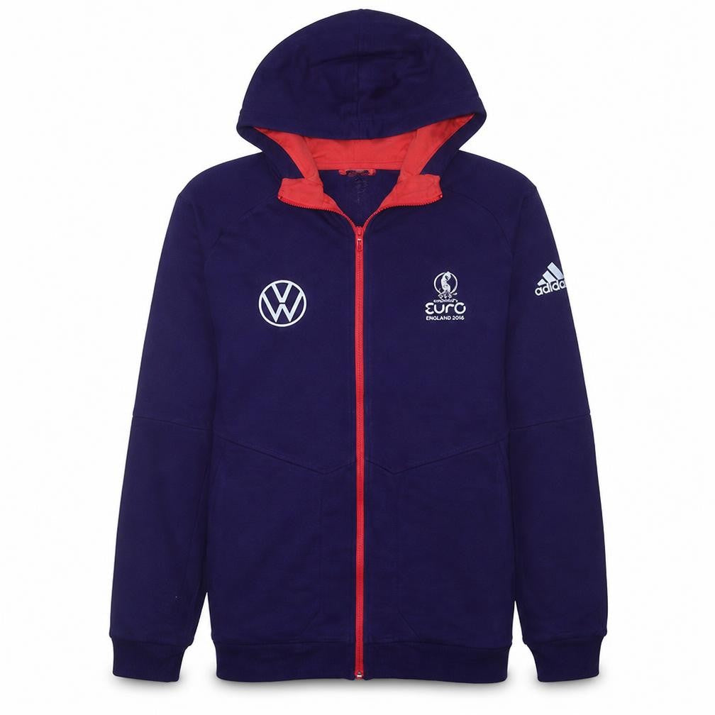 Front view of Adidas Men's Blue Full Zip Hoodie L Sports Football Euro 2022