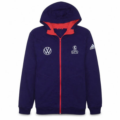 Front view of Adidas Men's Blue Full Zip Hoodie L Sports Football Euro 2022