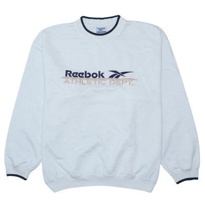 Reebok Men's White Crew Neck Sweatshirt Size L Athletic Dept Embroidered