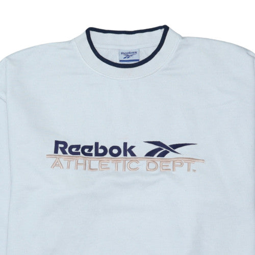 Reebok Men's White Crew Neck Sweatshirt Size L Athletic Dept Embroidered