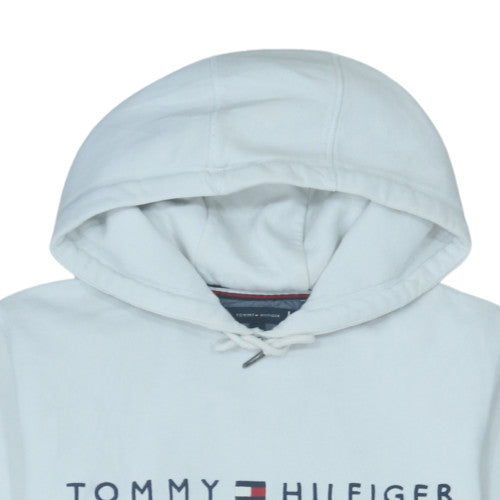 Tommy Hilfiger Men’s White Pullover Hoodie M Cotton Blend Logo Style