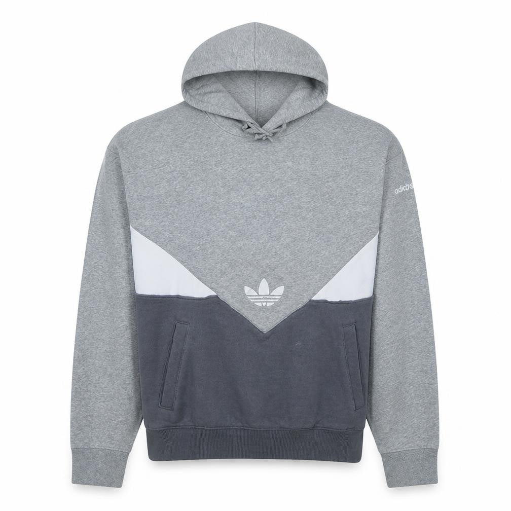 Front view of Adidas men’s grey pullover hoodie l fleece sportswear sweatshirt