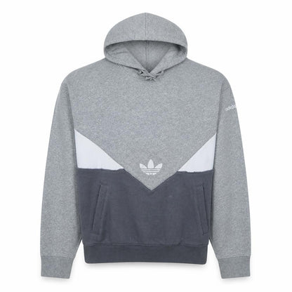 Front view of Adidas men’s grey pullover hoodie l fleece sportswear sweatshirt