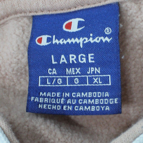 Champion Women Beige Pullover Hoodie Large 100% Cotton Sweatshirt