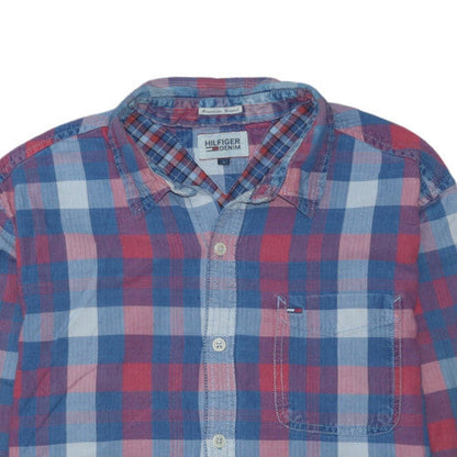Hilfiger Denim Men's Blue Red Check Long Sleeve Button-Up Shirt L