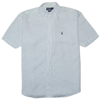 Polo Ralph Lauren Men's White Linen Short Sleeve Button-Up Shirt Size L
