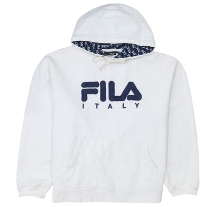 Fila Women's White Pullover Hoodie L Logo Graphic Print Cotton