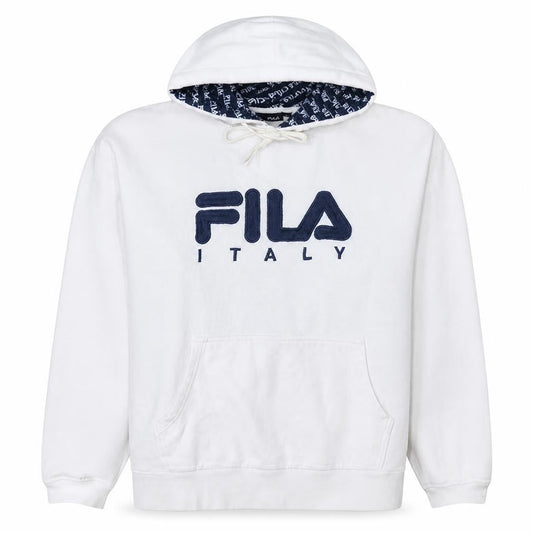 Front view of Fila Women's White Pullover Hoodie L Logo Graphic Print Cotton