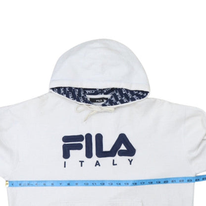 Fila Women's White Pullover Hoodie L Logo Graphic Print Cotton