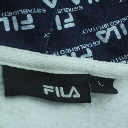 Fila Women's White Pullover Hoodie L Logo Graphic Print Cotton