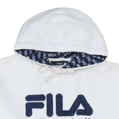 Fila Women's White Pullover Hoodie L Logo Graphic Print Cotton