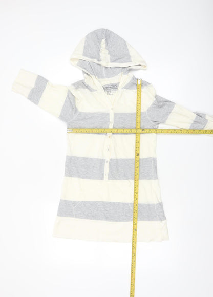 Aeropostale Women’s Grey White Striped Cotton Tunic Hoodie L