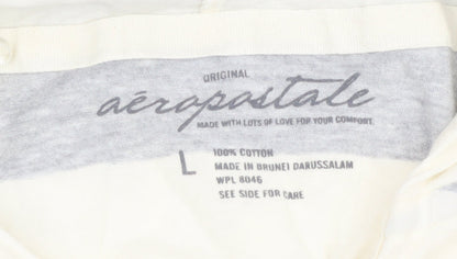 Aeropostale Women’s Grey White Striped Cotton Tunic Hoodie L