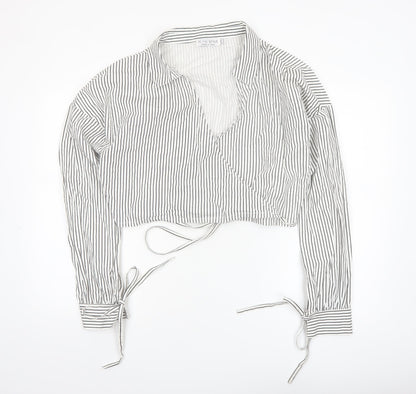 In The Style Women White Striped Cropped Wrap Blouse Size 16