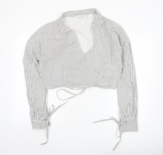In The Style Women White Striped Cropped Wrap Blouse Size 16