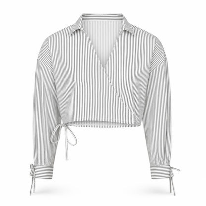 In The Style Women White Striped Cropped Wrap Blouse Size 16