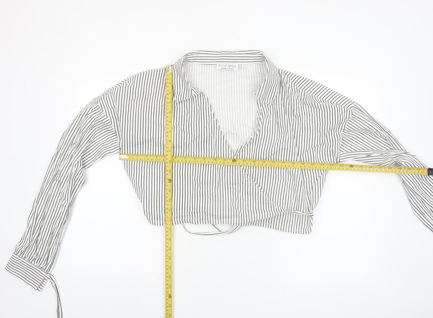 In The Style Women White Striped Cropped Wrap Blouse Size 16