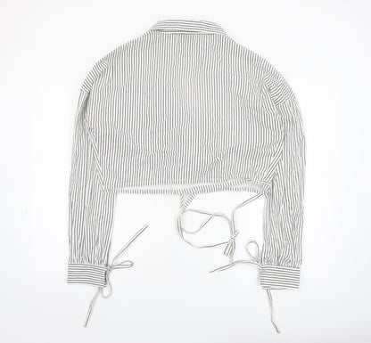 In The Style Women White Striped Cropped Wrap Blouse Size 16