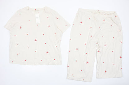 Marks and Spencer Women Ivory Cotton Cherry Print Pyjama Set L