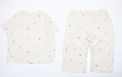 Marks and Spencer Women Ivory Cotton Cherry Print Pyjama Set L