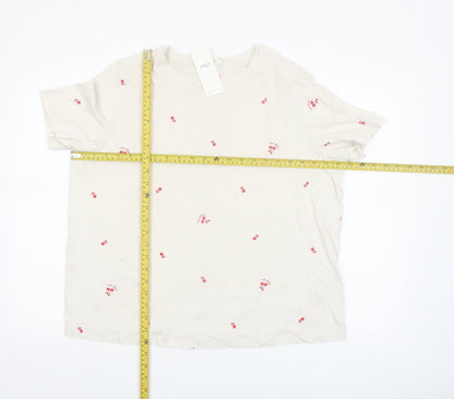 Marks and Spencer Women Ivory Cotton Cherry Print Pyjama Set L