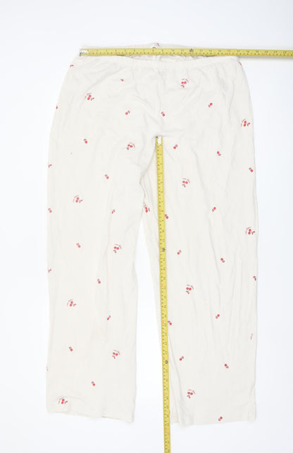 Marks and Spencer Women Ivory Cotton Cherry Print Pyjama Set L