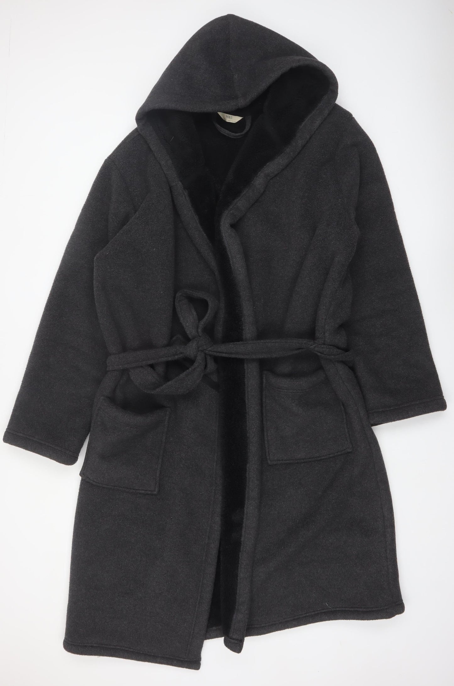 Marks and Spencer Men's Black Fleece Hooded Robe XL Winter Nightwear