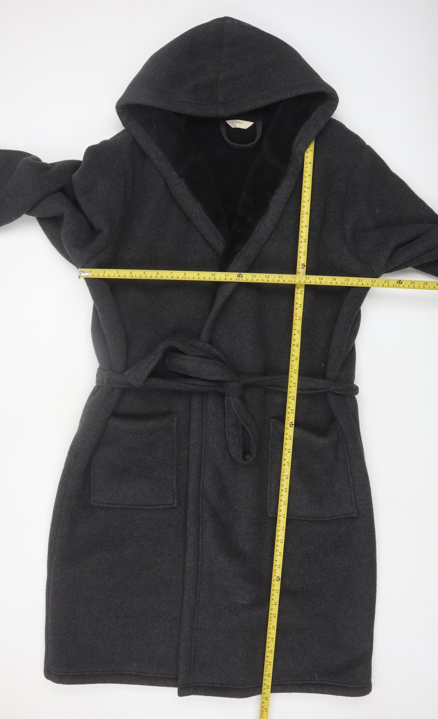 Marks and Spencer Men's Black Fleece Hooded Robe XL Winter Nightwear