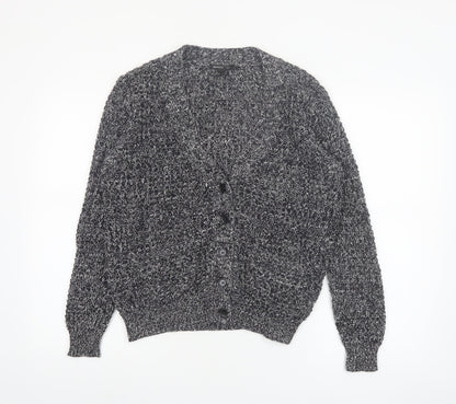 Mango Women's Grey Chunky Knit V-Neck Cardigan Size 8