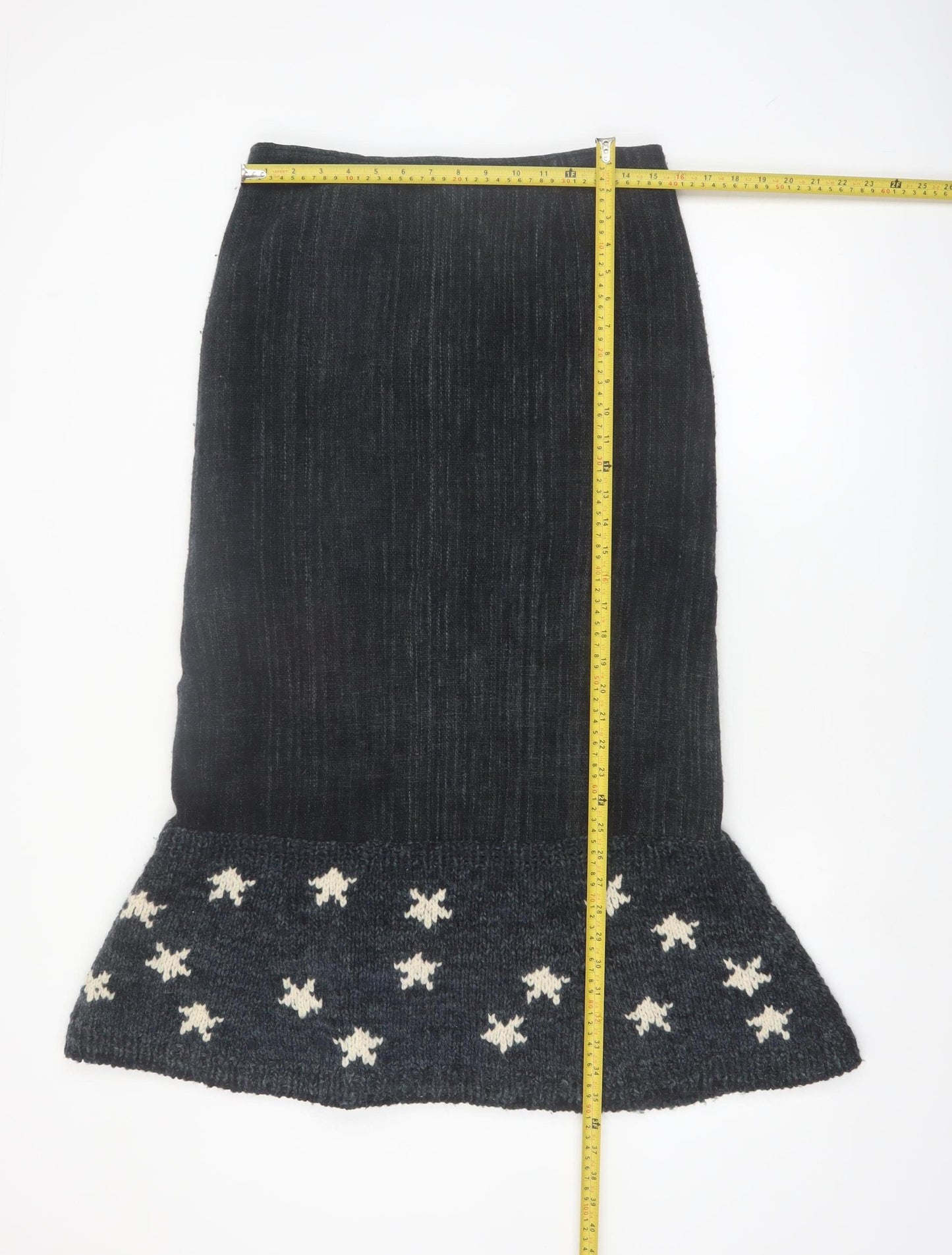 Amano Women Black Wool Midi Trumpet Knit Skirt M Bohemian Style