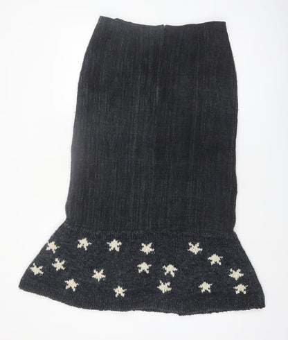 Amano Women Black Wool Midi Trumpet Knit Skirt M Bohemian Style
