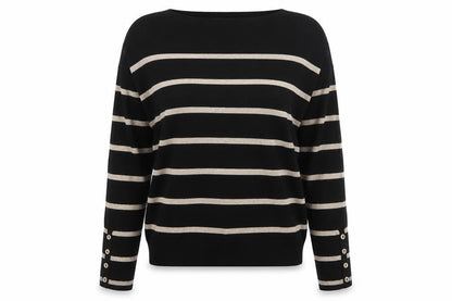 Wallis Womens Black Striped Boat Neck Pullover Jumper Size 12