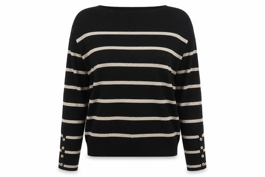 Wallis Womens Black Striped Boat Neck Pullover Jumper Size 12