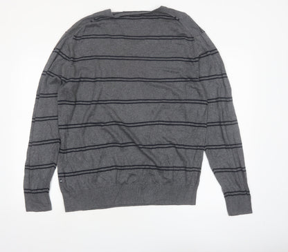 Nautica Men's Grey Striped V-Neck Cotton Modal Jumper XL