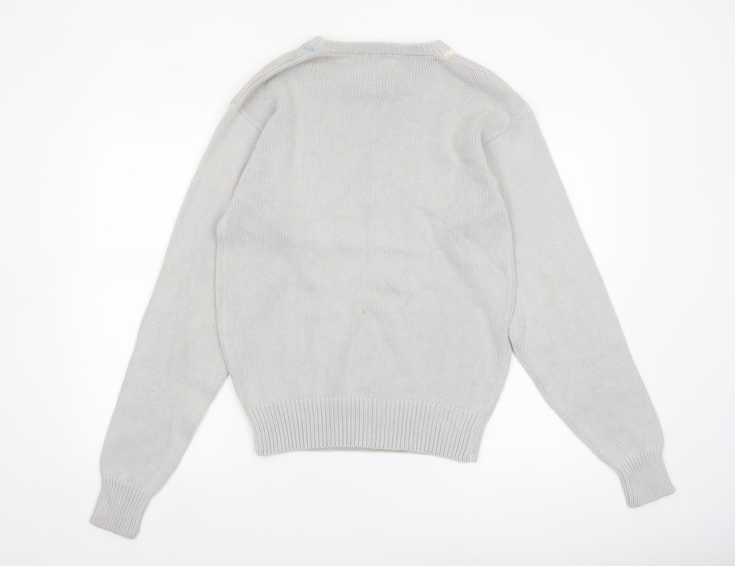 Parker of Vienna Women's Grey Argyle Cotton Crew Neck Jumper S