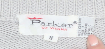 Parker of Vienna Women's Grey Argyle Cotton Crew Neck Jumper S